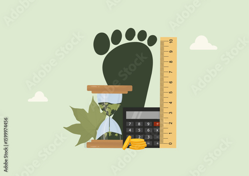 Carbon Footprint Measurement Time Environmental Impact Calculator. sustainability measurement. Carbon footprint concept. eco-friendly living sustainable lifestyle. Flat style. Vector illustration