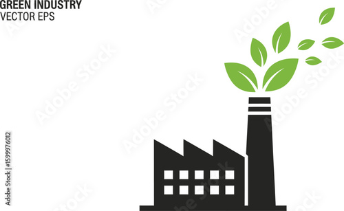 Green industry vector eps illustration of factory with leaves for eco friendly concept design