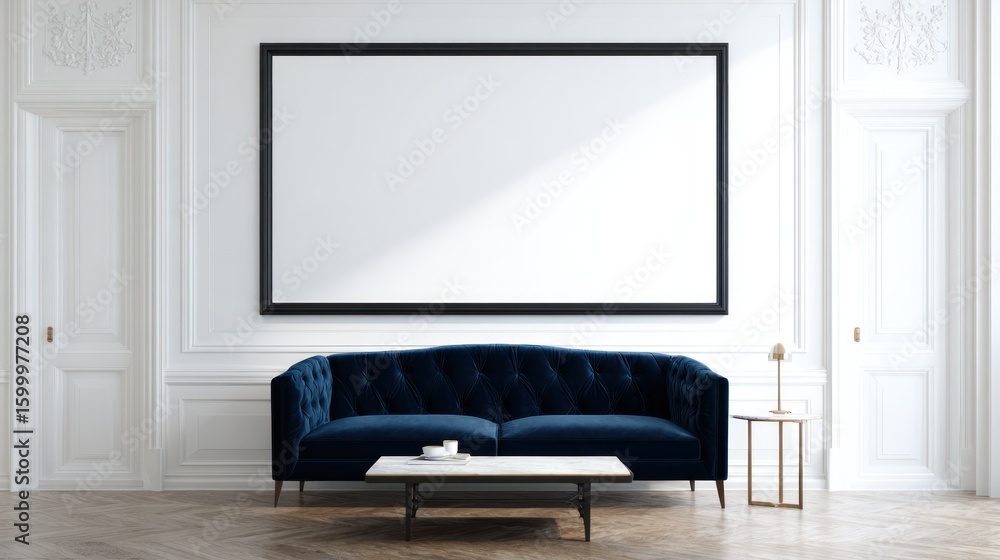 Fototapeta premium Luxurious living room mockup with a large empty frame