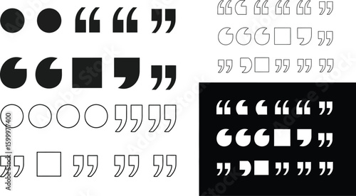 Vector quotation marks graphic design elements quote signs punctuation symbols speech bubbles typography set