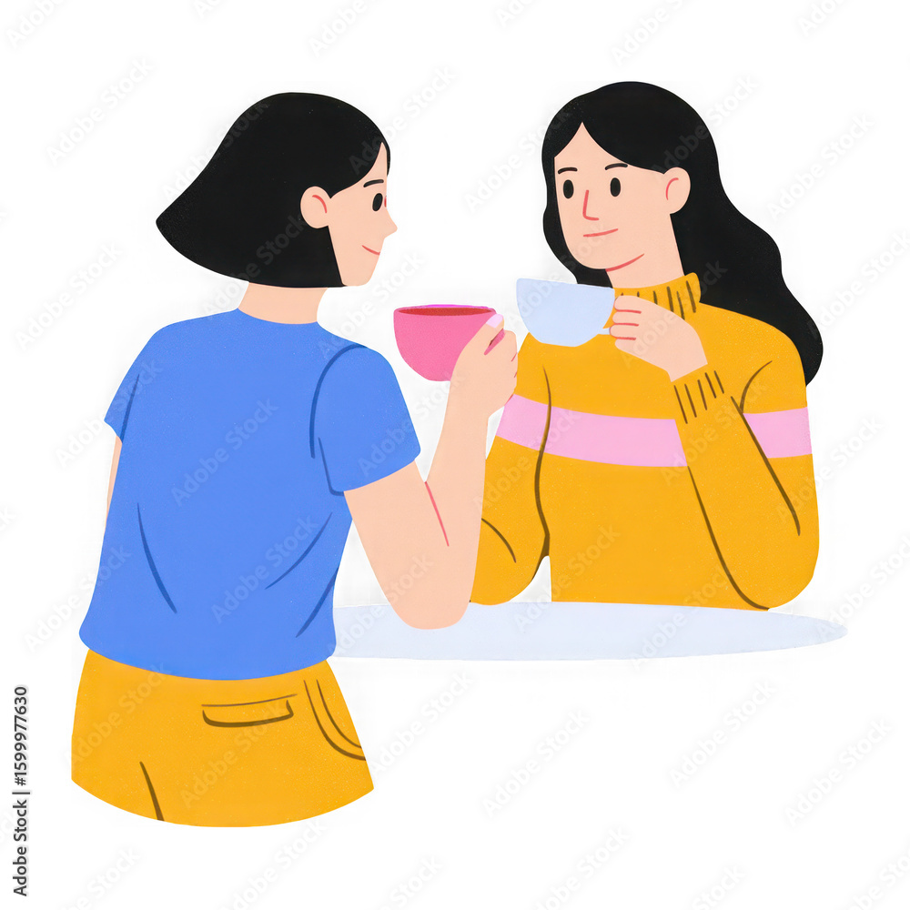 Two friends enjoying coffee together at a cafe Two friends enjoying coffee together at a cafe