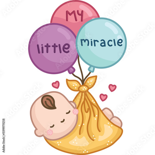 a vector of baby being delivered with balloon