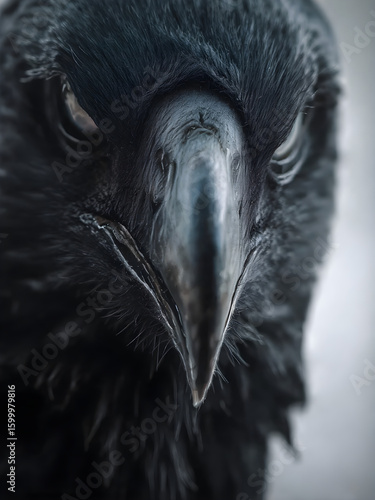 Raven close-up portrait, crow close-up portrait