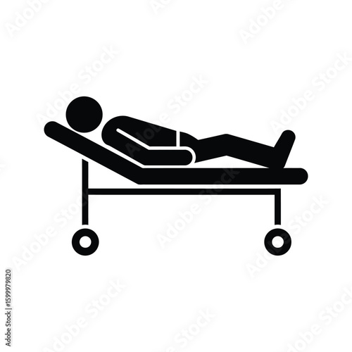 Patient on gurney hospital bed medical icon healthcare symbol pictogram vector illustration black and white simple design flat style