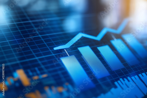 A financial graph with a upward arrow showing growth