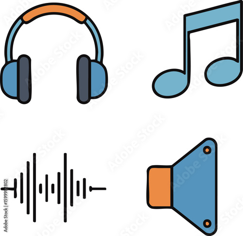 Minimal Flat Design Music & Audio Icon Set | ミニマルフラットデザインの音楽・オーディオアイコンセット
