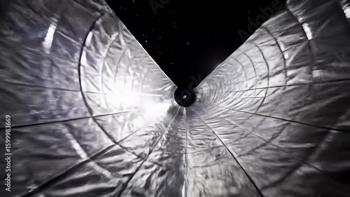 Silver sail reflects a nearby star against the darkness of space, dramatic lighting