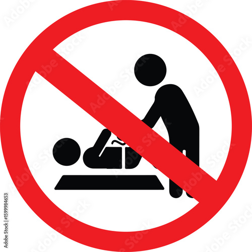 No diaper changing allowed symbol – prohibition sign for baby changing in restricted or public area zones

