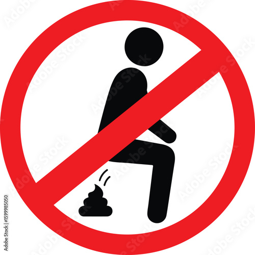 No littering sign with prohibited dog waste symbol, red circle and slash design