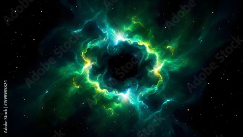 Cosmic Energy Vortex with Green and Gold Glow