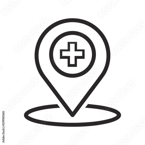 Hospital location outline vector icon.