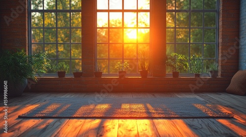 Wallpaper Mural Sunlit room with plants and rug Torontodigital.ca