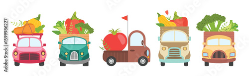 Car Full with Vegetable and Harvest Crop Vector Set