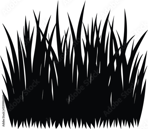 Black silhouette of short trimmed lawn grass pattern isolated on transparent background