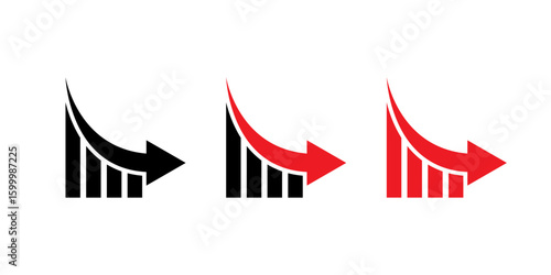 Business decline chart or bar graph icon. Decrease, loss, and financial crisis sign symbol