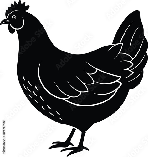 Silhouette of a hen standing proudly isolated on transparent background