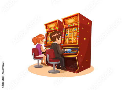 People Playing Casino Roulette Cartoon Illustration Vector