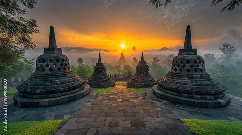 Wallpaper Mural Sunrise over ancient stupas Torontodigital.ca