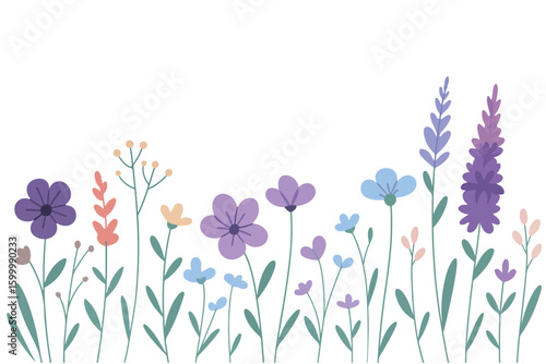 Vibrant Floral Border A Collection of Stylized Flowers in Bloom. Vector