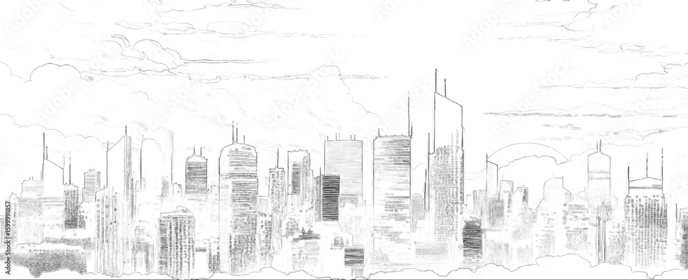 Obraz premium Abstract futuristic city building technology background. Digital futuristic cityscape concept with black and white texture. Urban business energy. Vector illustration.
