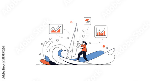 Visualizing financial growth surfing market waves with data analysis and digital strategies for business success