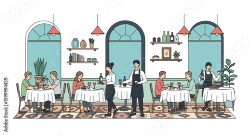 A charming european bistro experience with attentive waitstaff and delicious food served to happy diners