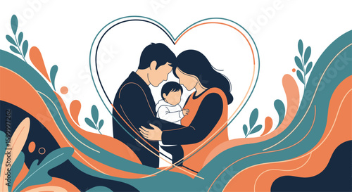 Celebrating family love and togetherness with warm embrace and natural flourishes