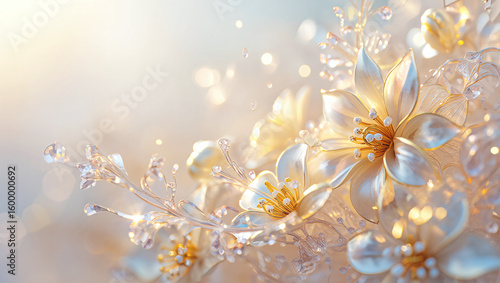 Elegant Gold and Crystal Flowers: Luxurious, Dreamy, Abstract Floral Design