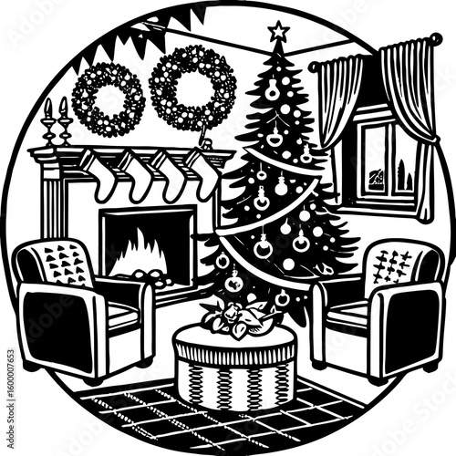 Warm Christmas Living Room Interior vector illustration