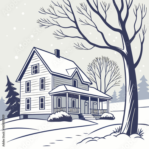 House in the Snow on a White Background vector illustration