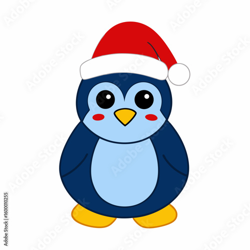 Happy Cartoon Christmas Penguin on White Background vector illustration