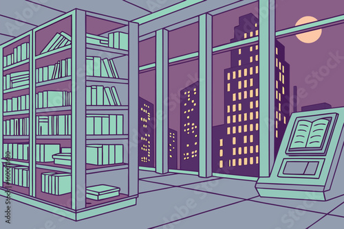Futuristic Book Hologram Library