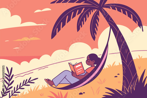 Tropical Beach Book Reading Scene