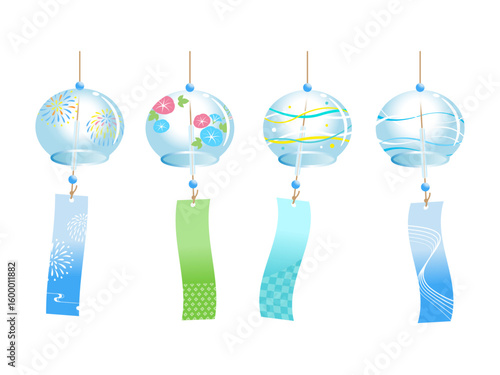 Japanese Summer Wind Chimes Set – Fireworks, Morning Glory, and Wave Patterns