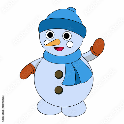 Playful Snowman in Winter on a White Background vector illustration