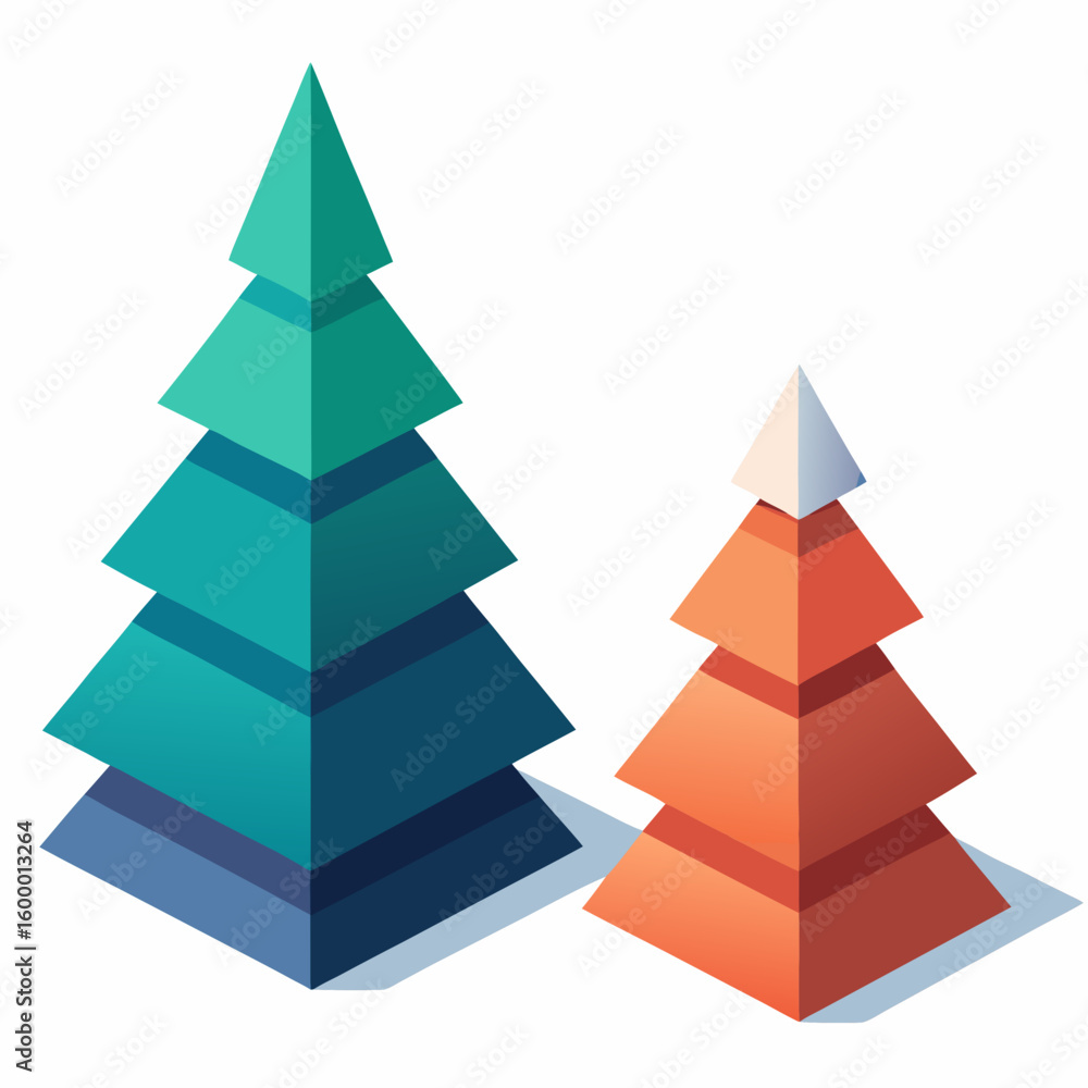 Christmas Tree in Flat and 3D Style on White Background vector illustration Christmas Tree in Flat and 3D Style on White Background vector illustration