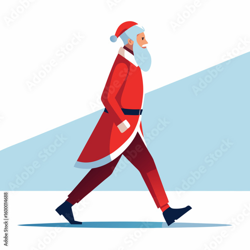 Full Body Santa Claus Walking on a White Background vector illustration