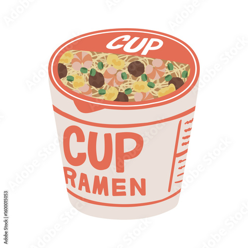 蓋に具材が載ってるカップラーメンのイラスト（インスタントラーメン）
