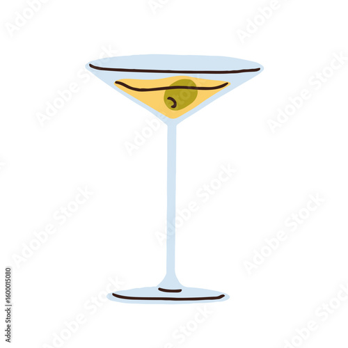 Martini, alcohol cocktail in glass. Alcoholic beverage with olive in elegant ...