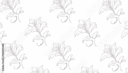 Floral pattern illustration with line art on white background  