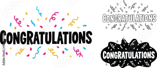 Congratulations vector graphics with confetti for greeting cards and celebration designs hundred chars