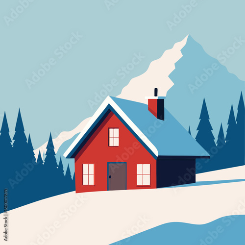 House in the Snow on a White Background vector illustration