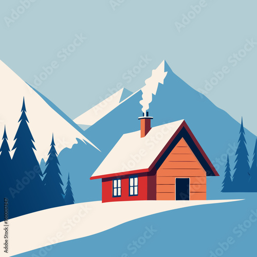 Snow Covered House on White Background vector illustration