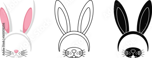 Bunny ears headband vector illustration easter spring rabbit costume party decoration design template 100