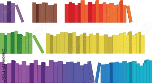 Colorful bookshelf background with books on shelves for education and reading themed designs and projects