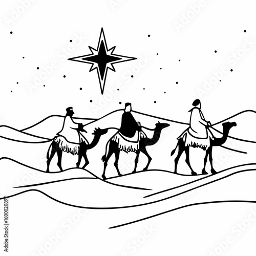 Three Wise Men and the Christmas Star vector illustration