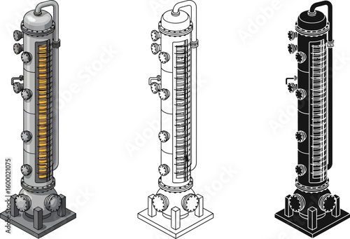 Distillation column vector illustration for chemical industry process equipment design isometric view