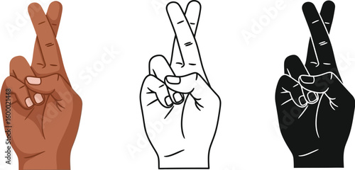 Fingers crossed hand gesture vector illustration for good luck symbol hope and wish concept art