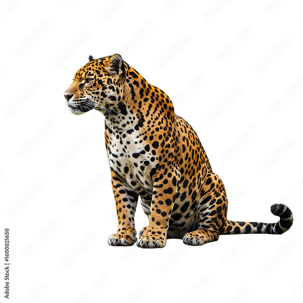 Obraz premium Majestic jaguar sitting proudly isolated on transparent background