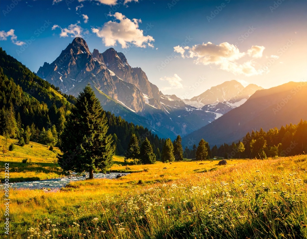 Fototapeta premium Breathtaking mountain landscape during a vibrant sunset